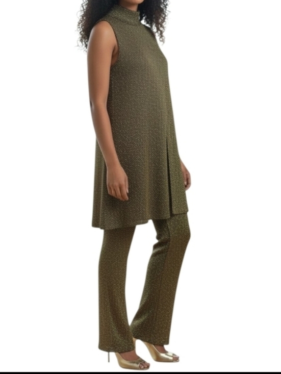 Pants - House Of Harlow 1960  Knit Set Sleeveless Mock Tunic & Flare Pants Blk & Gold S